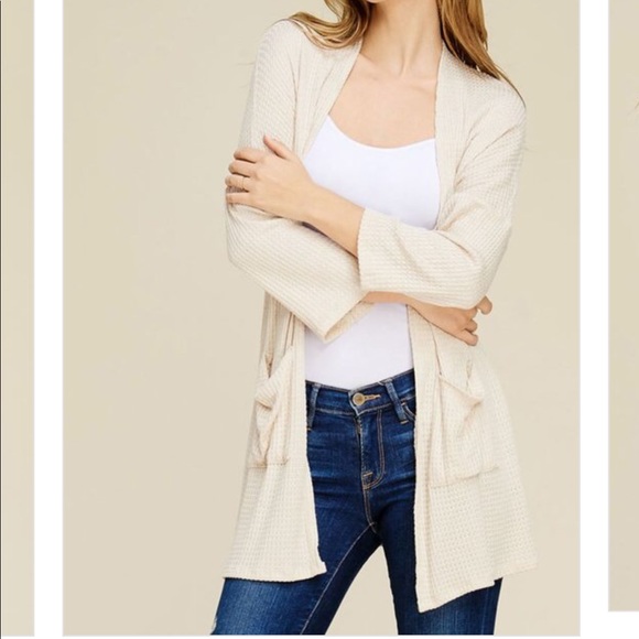 Natural Waffle Knit Cardigan with pockets - Picture 2 of 8